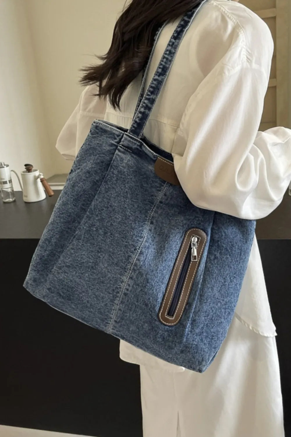 Medium Denim Tote Bag - Premium  from Trendsi - Just $20.47! Shop now at Craftklart.store
