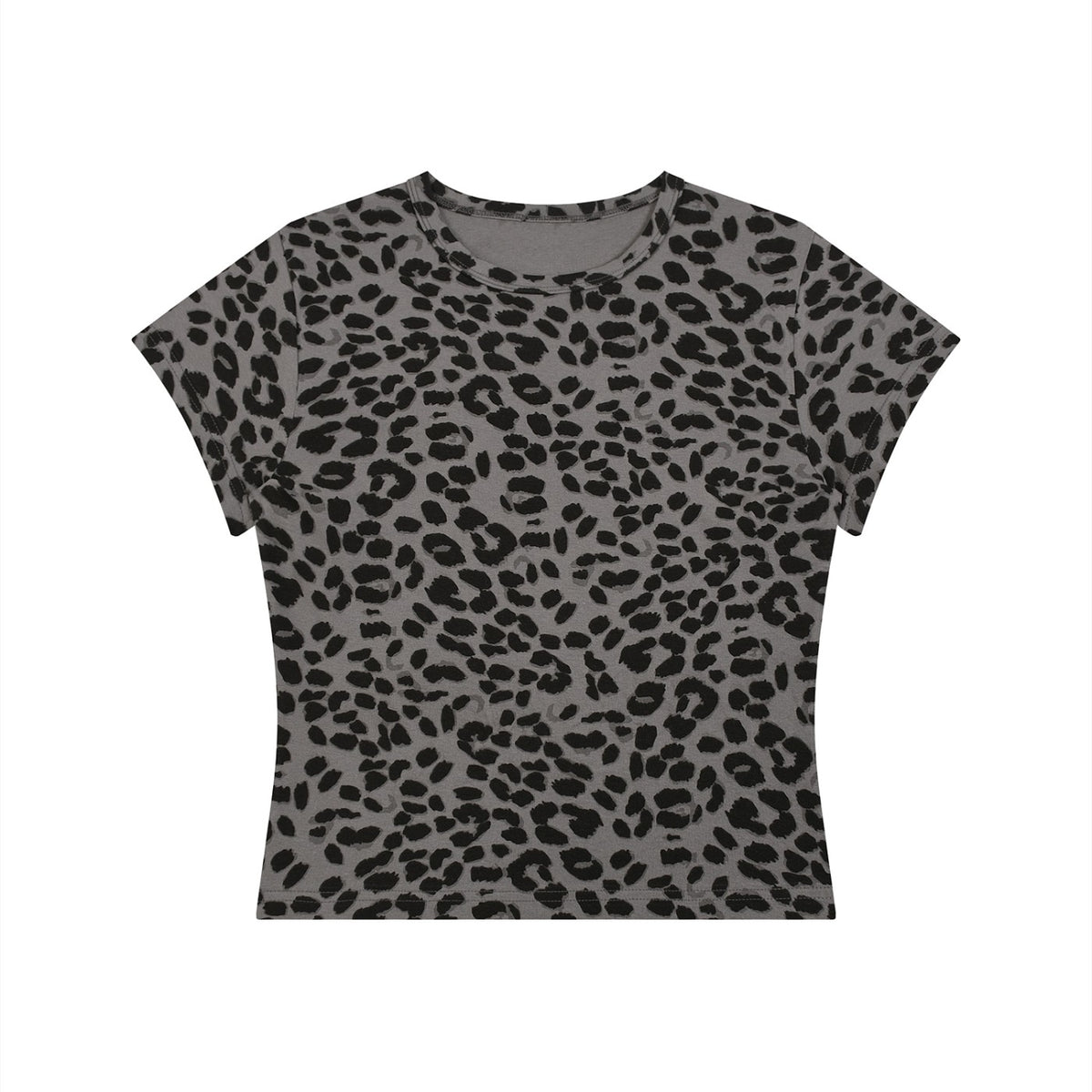 Leopard print crop T-shirt from ODMPOD, stylish shirts and tops with bold animal print design.