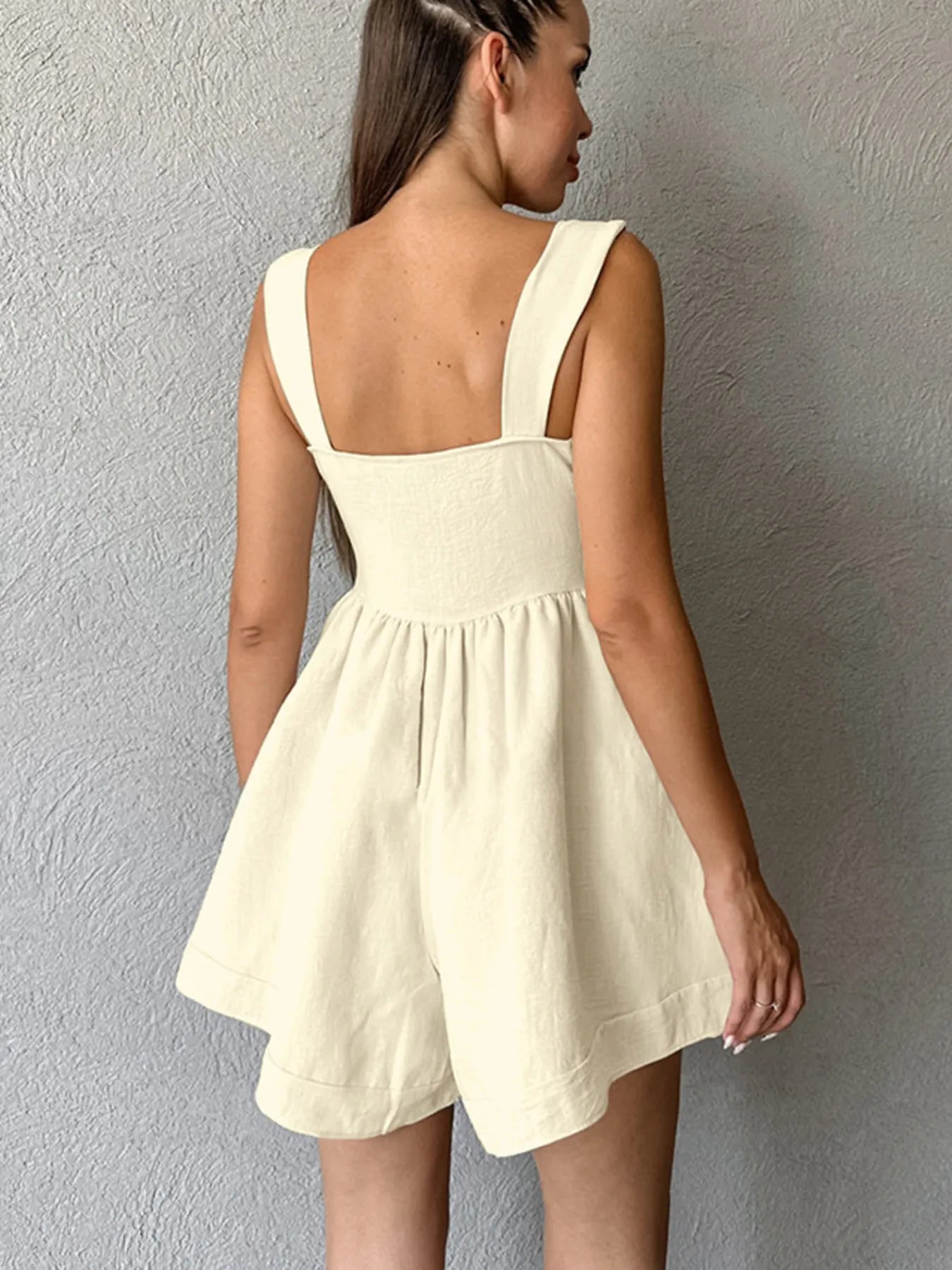 Button-Front Wide Strap Romper - Premium Romper from Trendsi - Just $36.53! Shop now at Craftklart.store