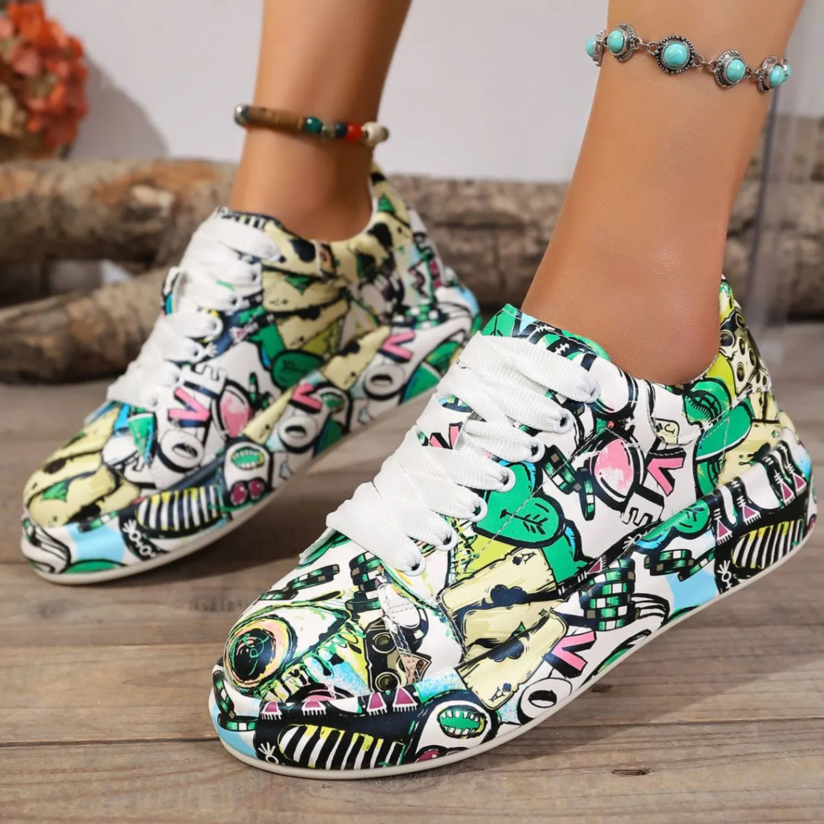 Abstract Print Lace Up Sneakers - Premium Sneakers from Trendsi - Just $41.35! Shop now at Craftklart.store