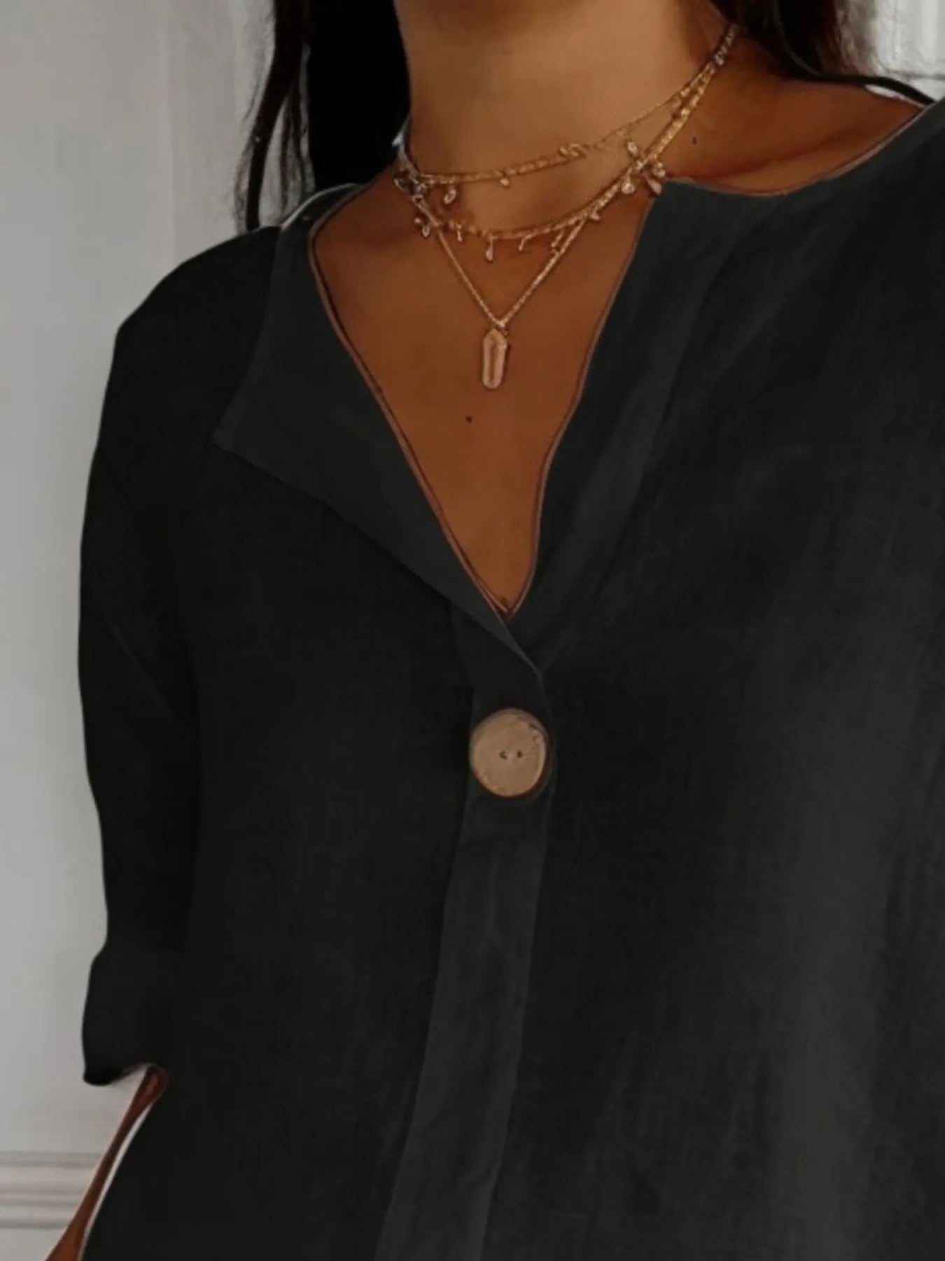 Full Size Linen Blend Notched Blouse Plus Size - Premium Shirt from Trendsi - Just $19.69! Shop now at Craftklart.store