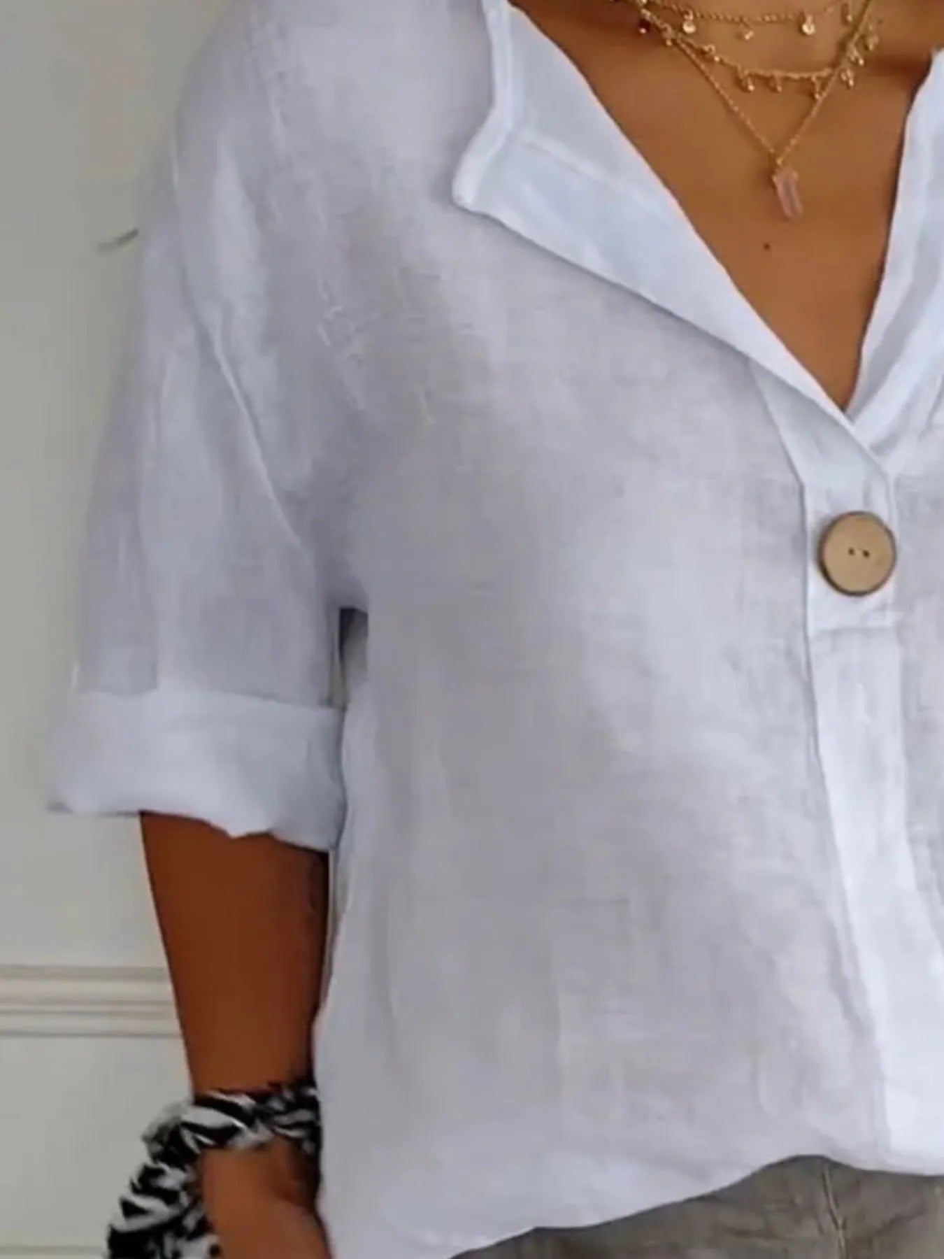Full Size Linen Blend Notched Blouse Plus Size - Premium Shirt from Trendsi - Just $19.69! Shop now at Craftklart.store
