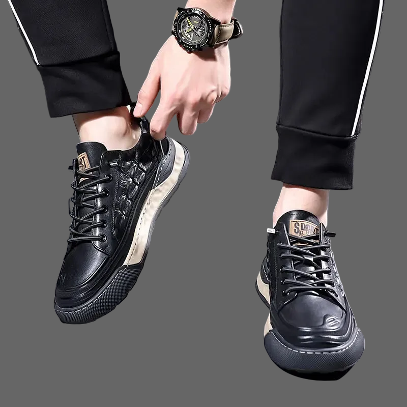 Craftklart Genuine Leather Sneakers – Men's Lace-Up Sport Casual Shoes