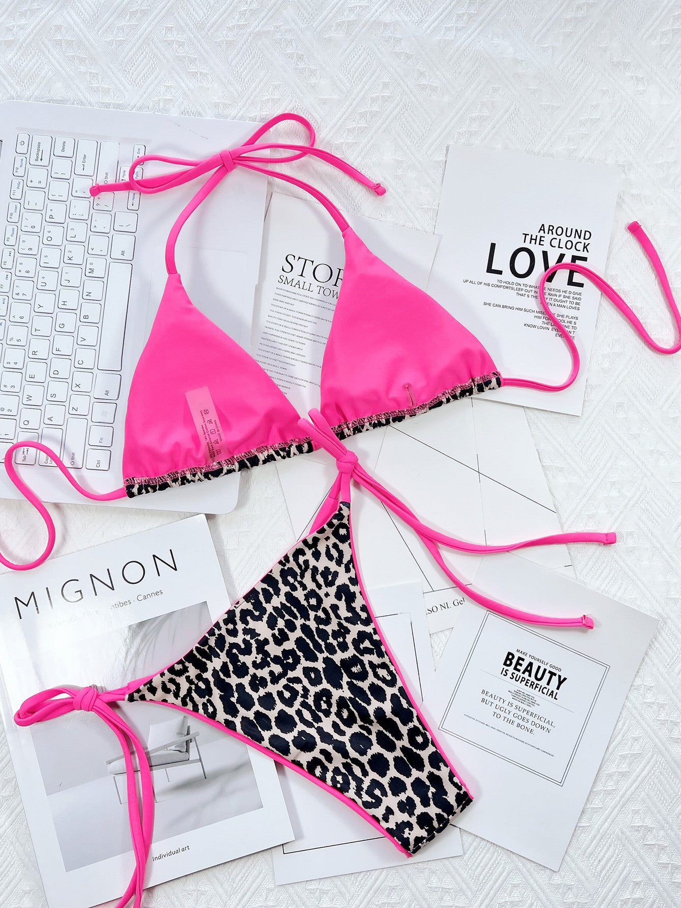 Leopard Print Halter Neck Tie Side Bikini Set - Premium Bikini from Trendsi - Just $18.25! Shop now at Craftklart.store