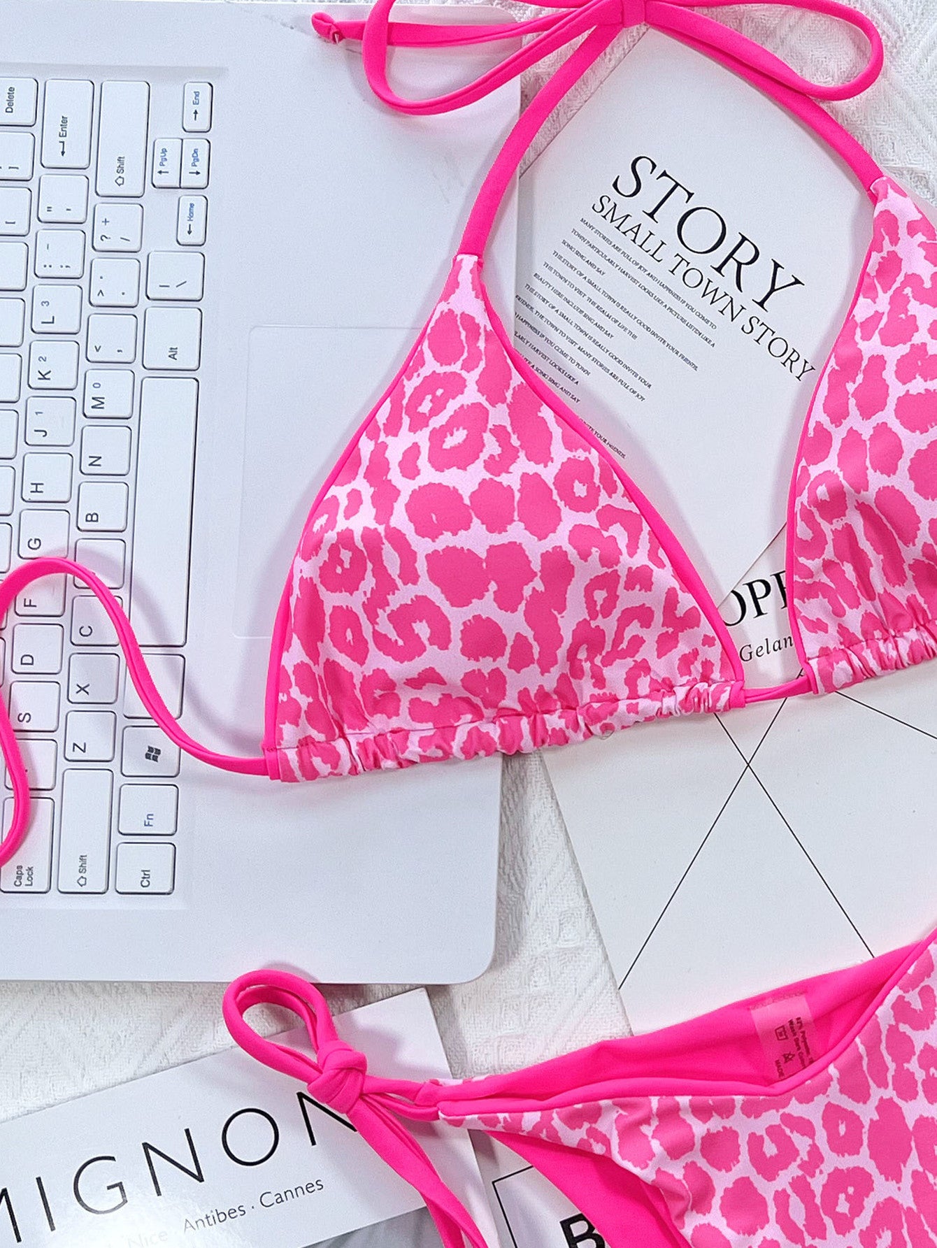 Leopard Print Halter Neck Tie Side Bikini Set - Premium Bikini from Trendsi - Just $18.25! Shop now at Craftklart.store