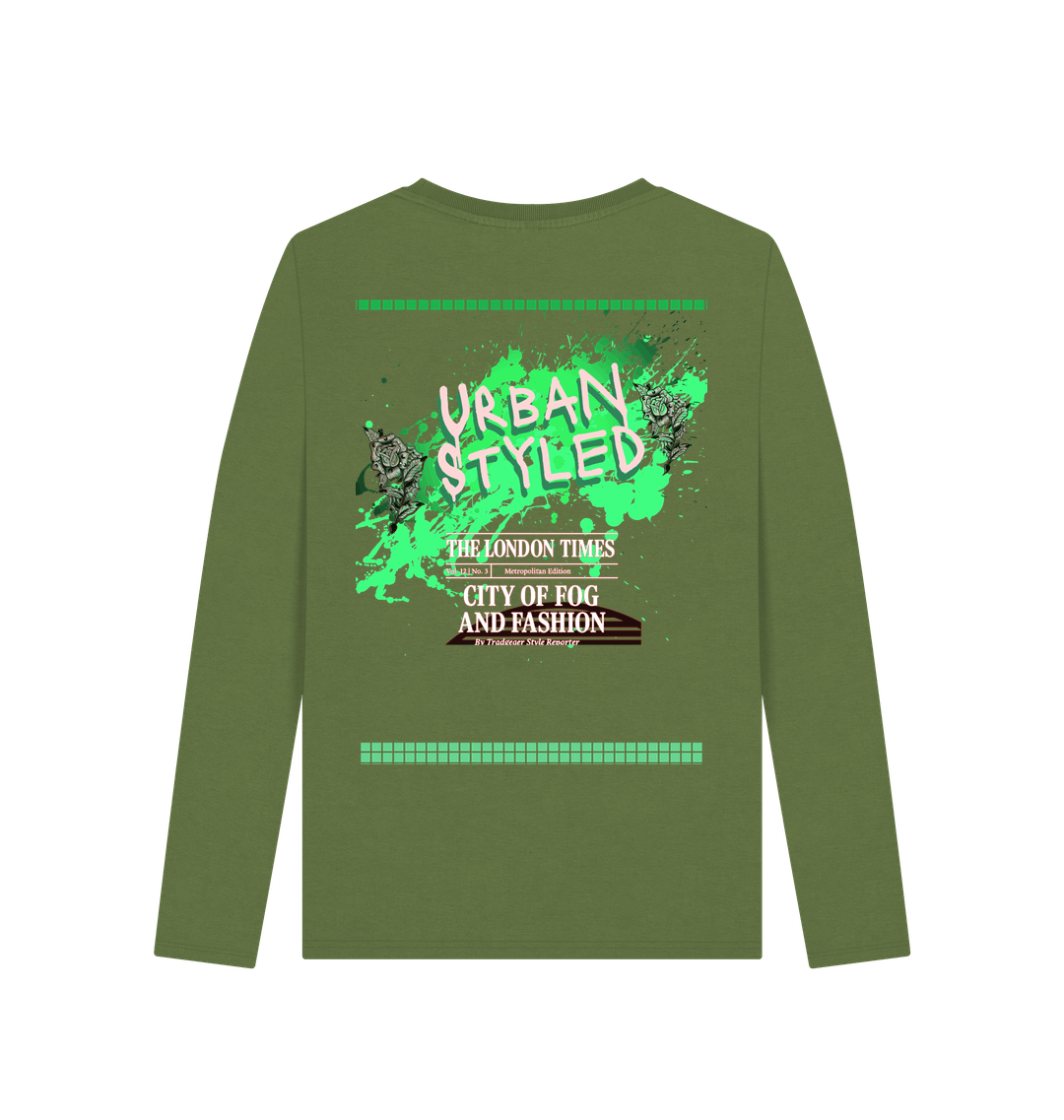 Khaki Printed Long Sleeve T Shirt Back