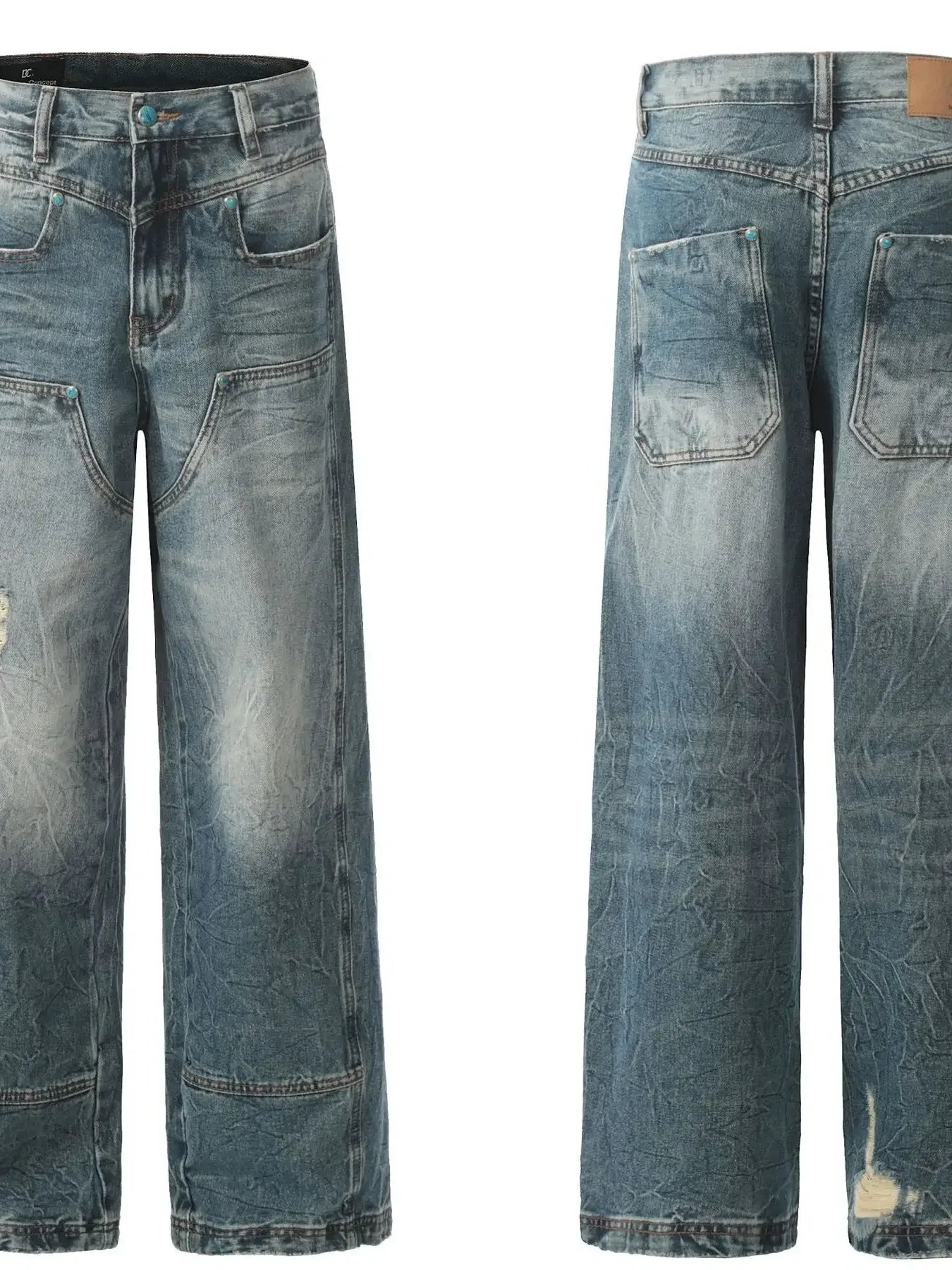 Men's Washed Distressed Straight Jeans with Seam Detail - Premium Pants from Trendsi - Just $60.92! Shop now at Craftklart.store