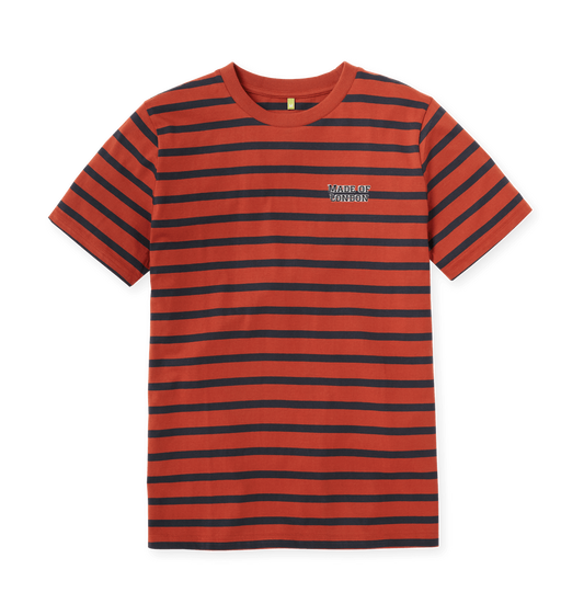 Rust & Navy Stripe Printed Premium T-Shirt Front