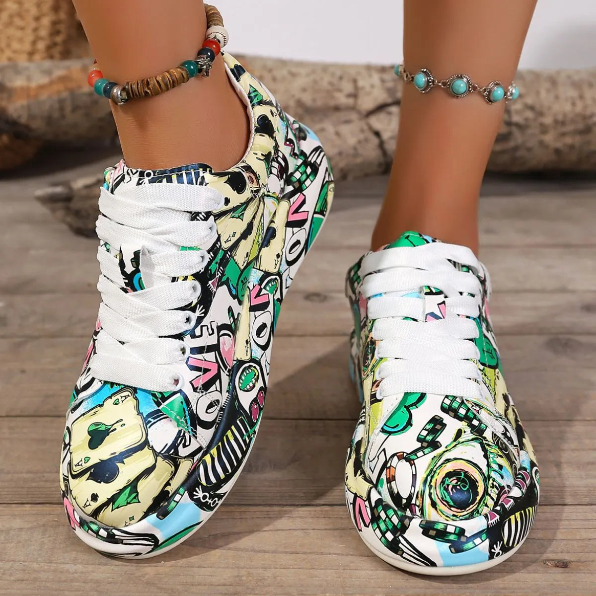 Abstract Print Lace Up Sneakers - Premium Sneakers from Trendsi - Just $41.35! Shop now at Craftklart.store