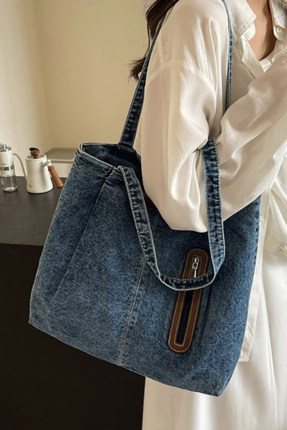 Medium Denim Tote Bag - Premium  from Trendsi - Just $20.47! Shop now at Craftklart.store