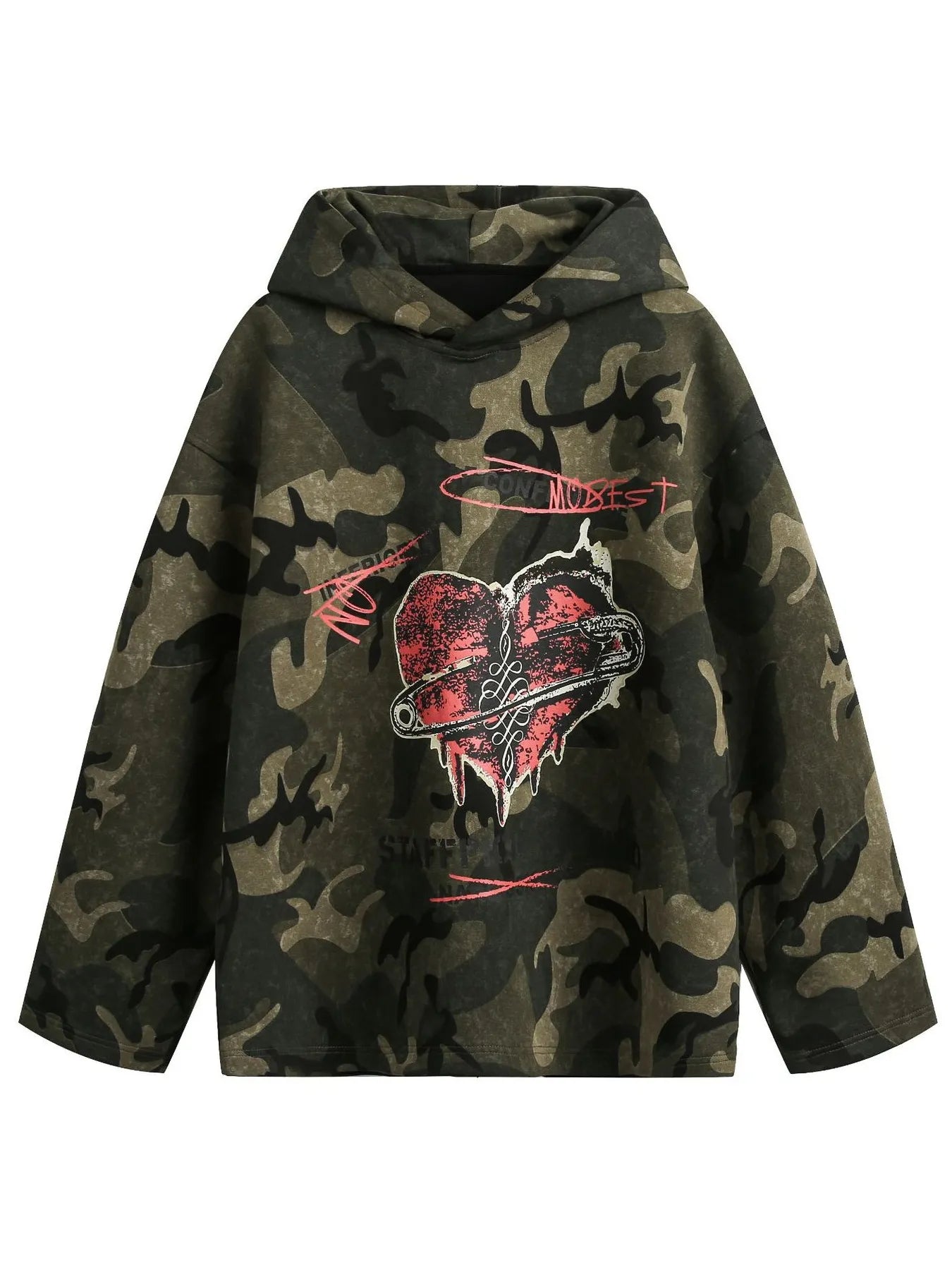 Men's Oversized Camouflage Heart Hoodie - Premium Hoodie from Trendsi - Just $77.48! Shop now at Craftklart.store