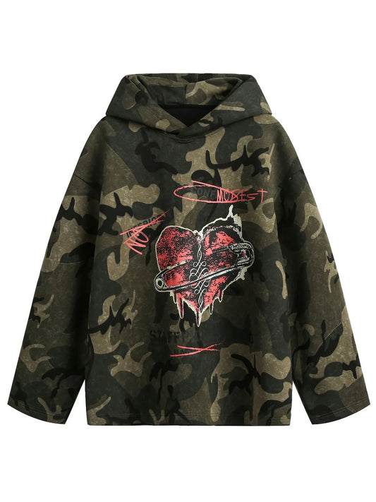 Men's Oversized Camouflage Heart Hoodie - Premium Hoodie from Trendsi - Just $77.48! Shop now at Craftklart.store