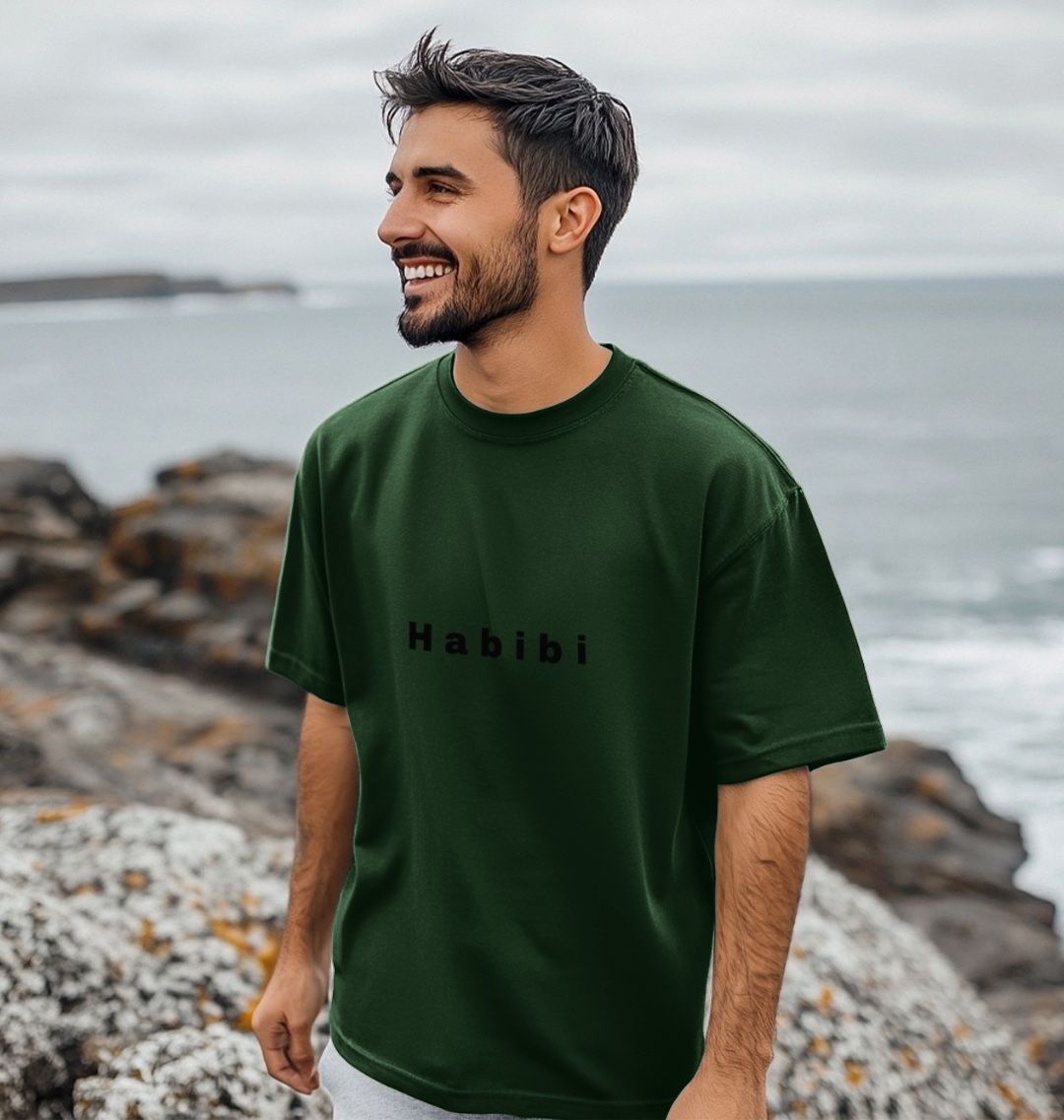 Men’s oversize Organic Cotton T Shirt, Riyadh theme on rear print - Premium T-Shirt from Craftklart.store - Just $33! Shop now at Craftklart.store