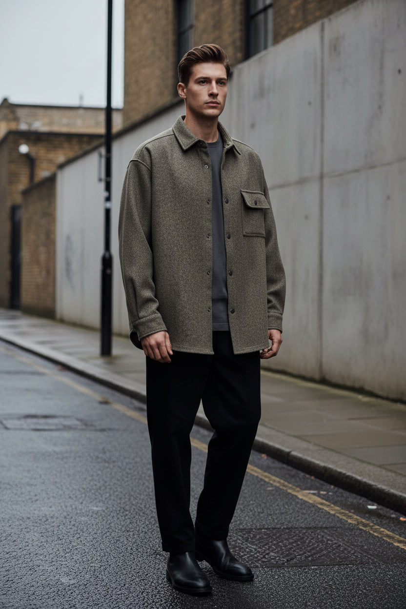 Craftklart Oversized Notched Lapel Jacket — Fleece Tweed Blend