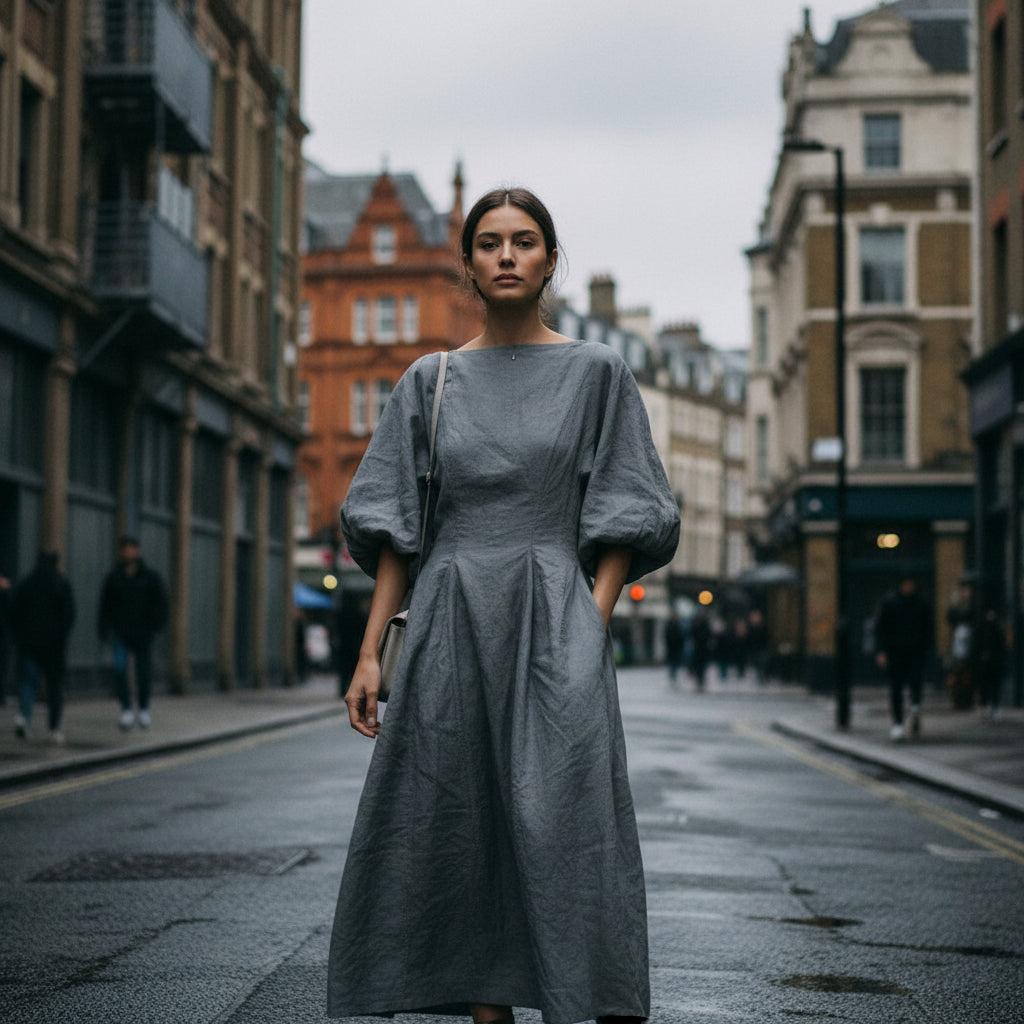 Lantern Sleeve Maxi Dress – Solid Loose Fit