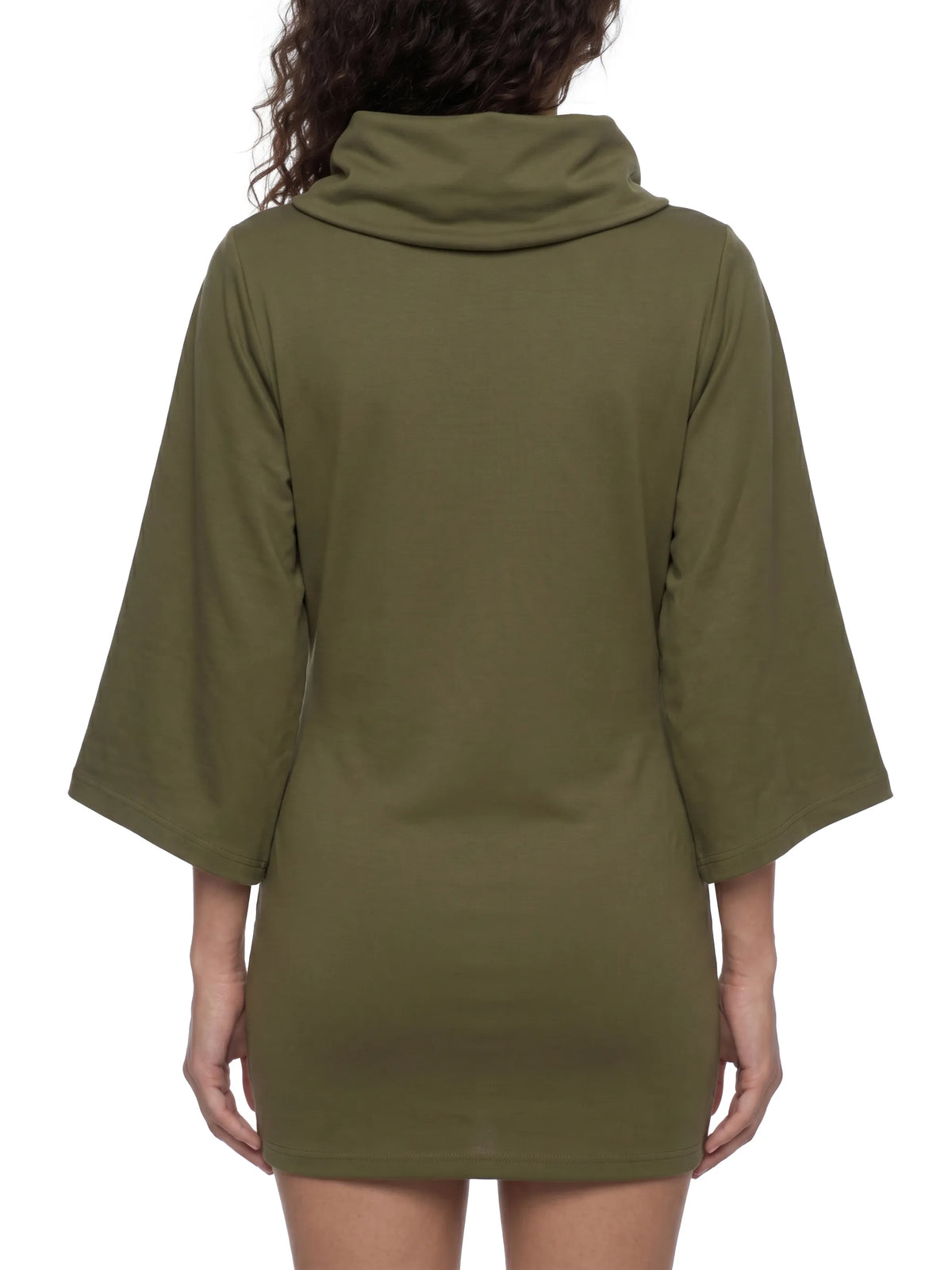 Green drop shoulder hooded bodycon top by ODMPOD featuring batwing sleeves and a fitted design.