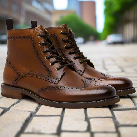 Men's New Brogue Genuine Leather Fleece-lined  Boots - Craftklart.store
