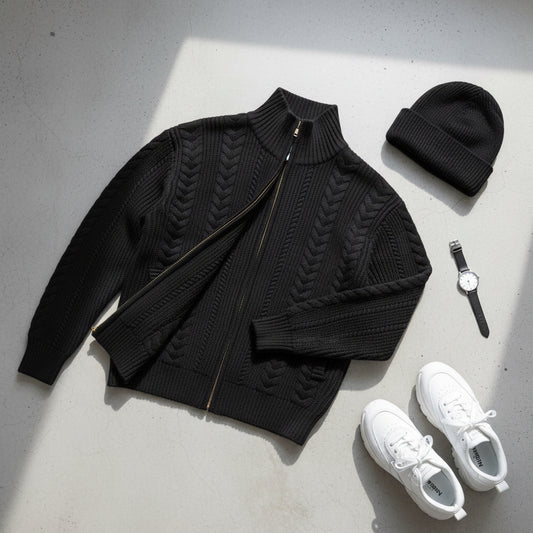 Cable Knit Stand Collar Zip Cardigan — Craftklart