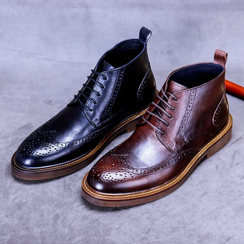 Men's British Plus Velvet Warm Carved Brogue Leather Ankle Boots - Premium Boots from Craftklart Dropship - Just $90.95! Shop now at Craftklart.store