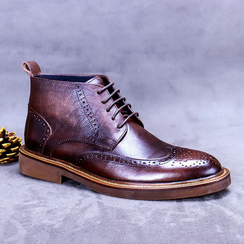 Men's British Plus Velvet Warm Carved Brogue Leather Ankle Boots - Premium Boots from Craftklart Dropship - Just $90.95! Shop now at Craftklart.store
