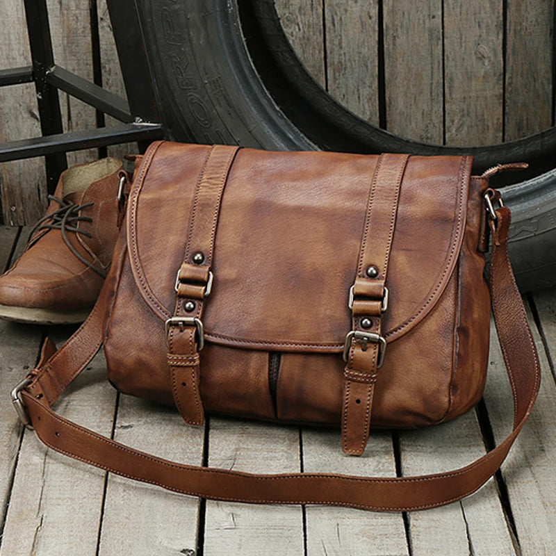 Men's Leather Urban Casual Messenger Bag Vintage Brown - Craftklart.store