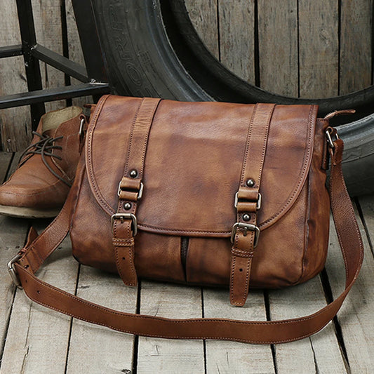 Men's Leather Urban Casual Messenger Bag Vintage Brown - Craftklart.store