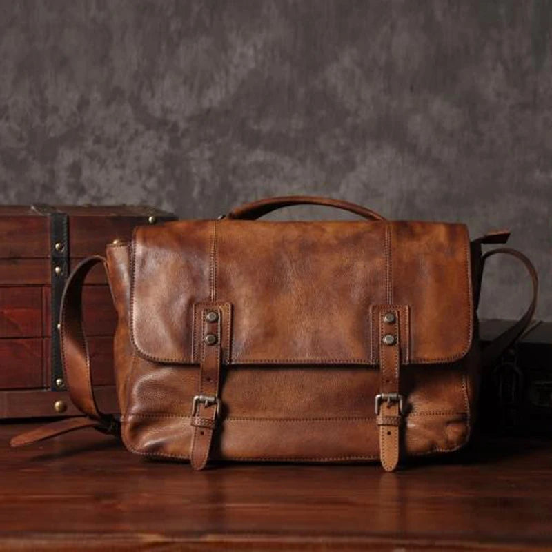 Men's Vintage Style Genuine Leather Messenger Bag - Premium Crossbody Bag from Craftklart Dropship - Just $109! Shop now at Craftklart.store