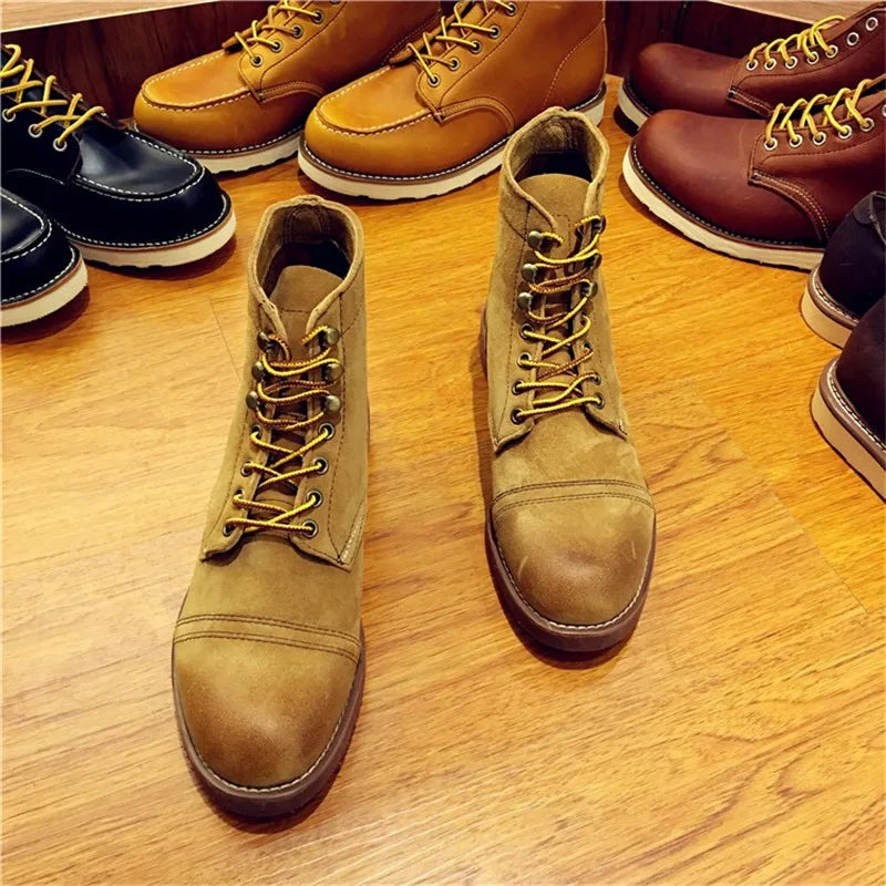 Real Leather Cowhide Wings Top Quality Round Toe Ankle Boots - Craftklart.store