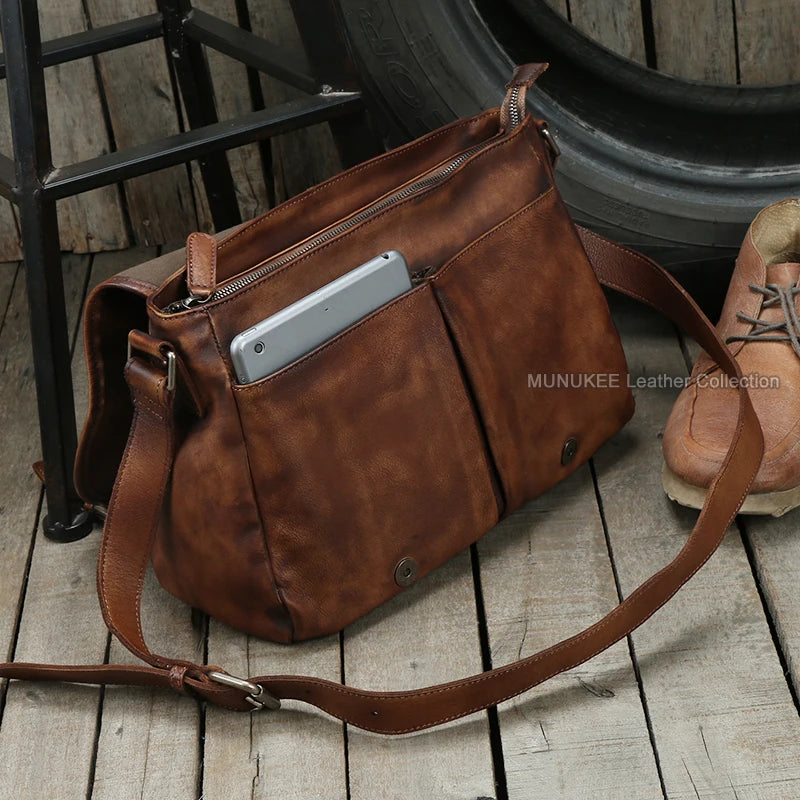 Men's Leather Urban Casual Messenger Bag Vintage Brown - Craftklart.store