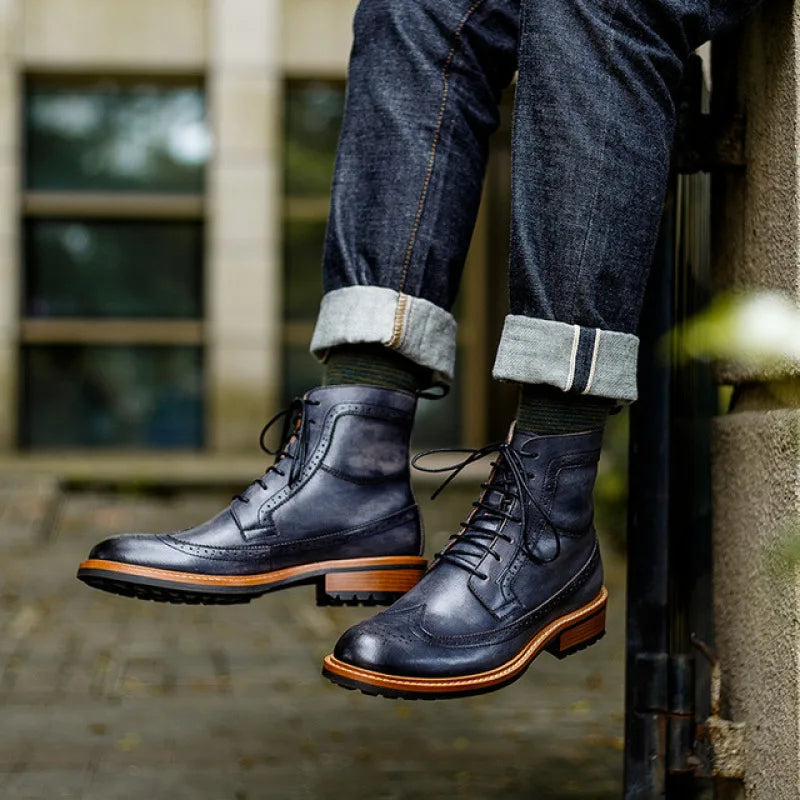 Handmade Men's Lace up Genuine Leather Chelsea Boots - Premium Boots from Craftklart Dropship - Just $132.24! Shop now at Craftklart.store