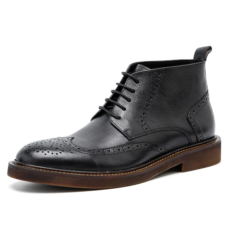 Men's British Plus Velvet Warm Carved Brogue Leather Ankle Boots - Premium Boots from Craftklart Dropship - Just $90.95! Shop now at Craftklart.store
