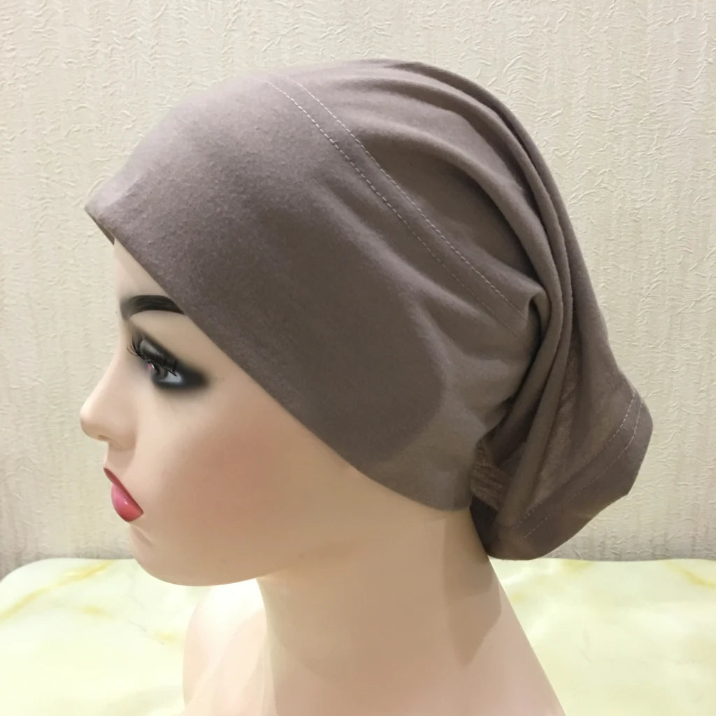 Traditional Ladies Pure Color Stretch Head Scarf Under Hijab Bonnet