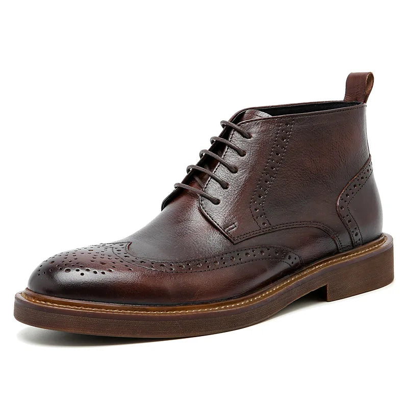 Men's British Plus Velvet Warm Carved Brogue Leather Ankle Boots - Premium Boots from Craftklart Dropship - Just $90.95! Shop now at Craftklart.store