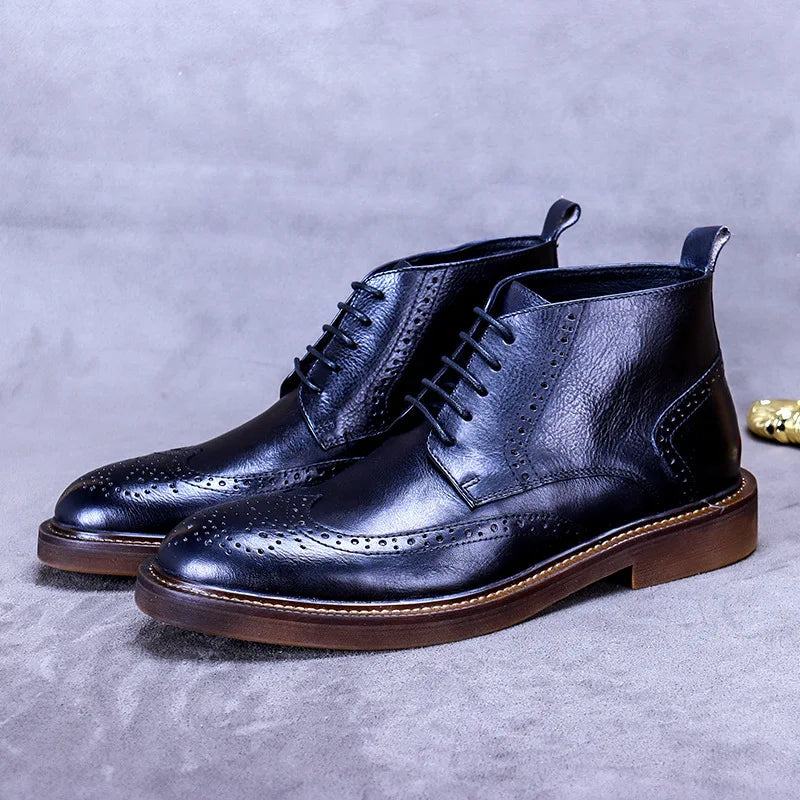 Men's British Plus Velvet Warm Carved Brogue Leather Ankle Boots - Premium Boots from Craftklart Dropship - Just $90.95! Shop now at Craftklart.store