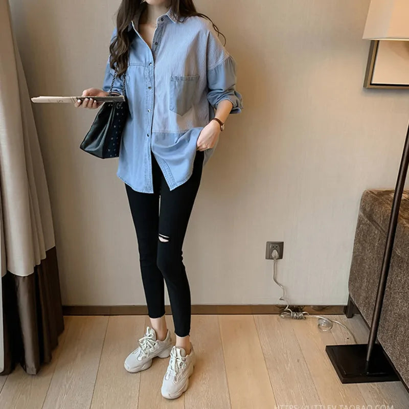 Blue Denim Shirt Women Batwing Sleeve Asymmetrical Shirt - Premium shirt from Craftklart Dropship - Just $21! Shop now at Craftklart.store