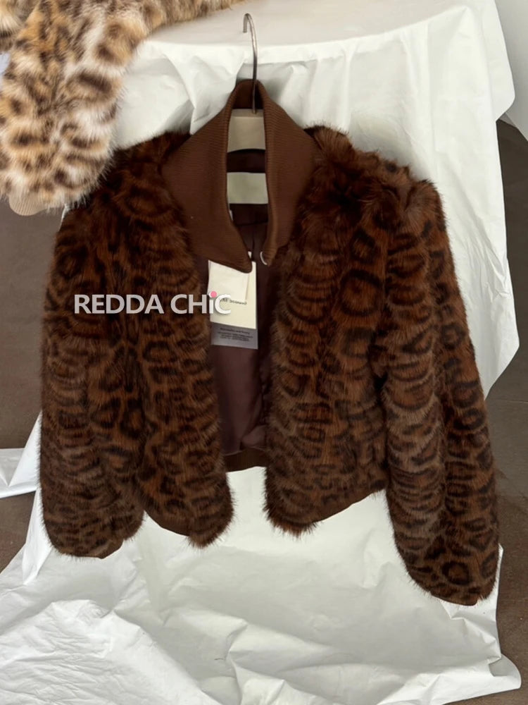 Turtleneck Leopard Shaggy Bomber Jacket Women