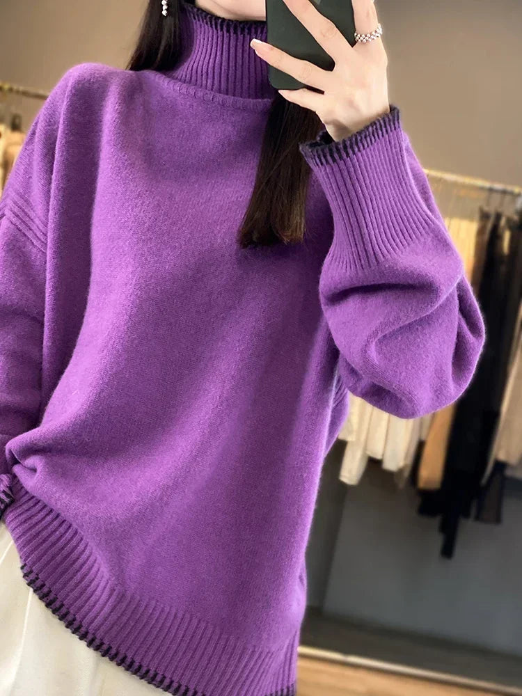 100% Pure Wool Cashmere Sweater Women's Turtleneck Pullover