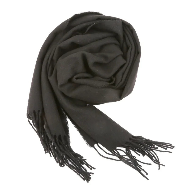 Stillline fringed scarf by Craftklart Dropship, soft textured hat and scarf accessory shown flat lay