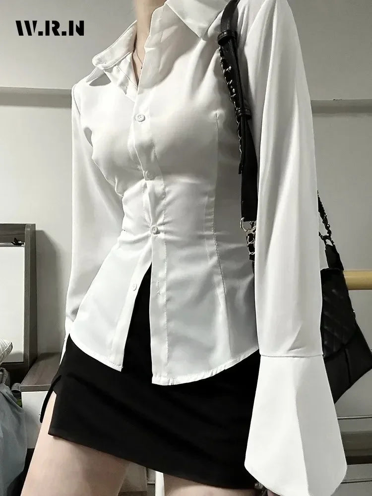 Women Vintage Gotham Turn-down Collar& Flare Sleeve Shirt - Premium shirt from Craftklart Dropship - Just $24.03! Shop now at Craftklart.store