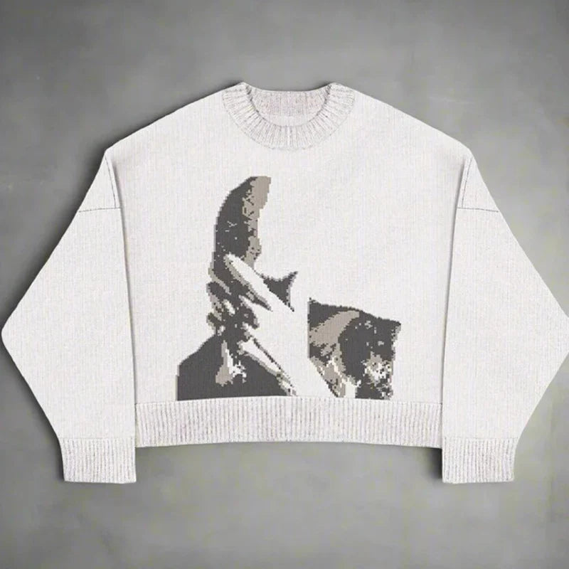 Men's winter sweater pullover knitted long sleeved top hip-hop rock fashion Harajuku cartoon thinking boy print Y2k streetwear