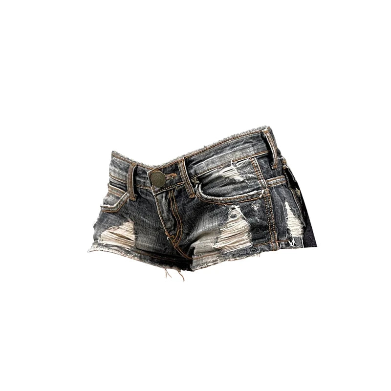 Women Blue Ripped Denim Shorts Low Waist Mini Jeans - Premium Shorts from Craftklart Dropship - Just $24.18! Shop now at Craftklart.store