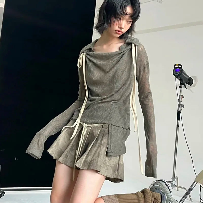 Korean Vintage Patchwork Bandage T-shirt - Premium Shirts & Tops from Craftklart Dropship - Just $18.36! Shop now at Craftklart.store