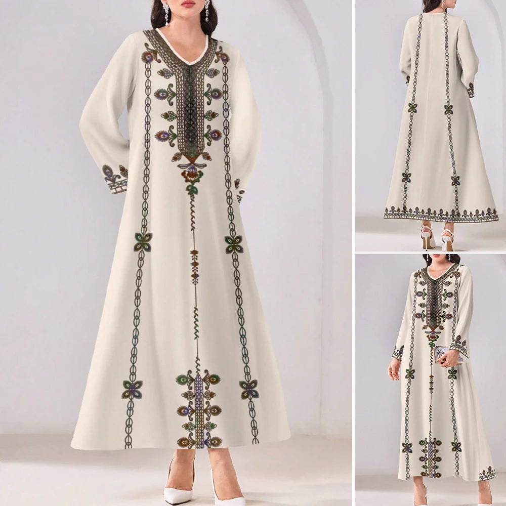 Traditional Women's Long Sleeve Midi Loose Fit Long Dress