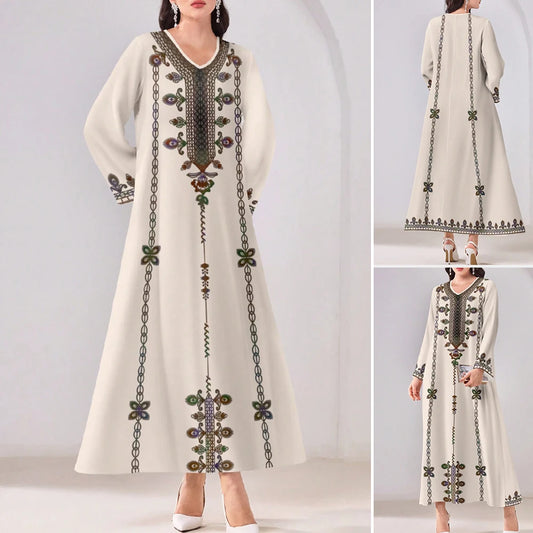 Traditional Women's Long Sleeve Midi Loose Fit Long Dress - Craftklart.store