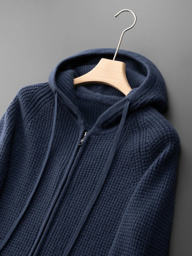Urban Casual Knitted Hooded Cardigan 100% Pure Cashmere
