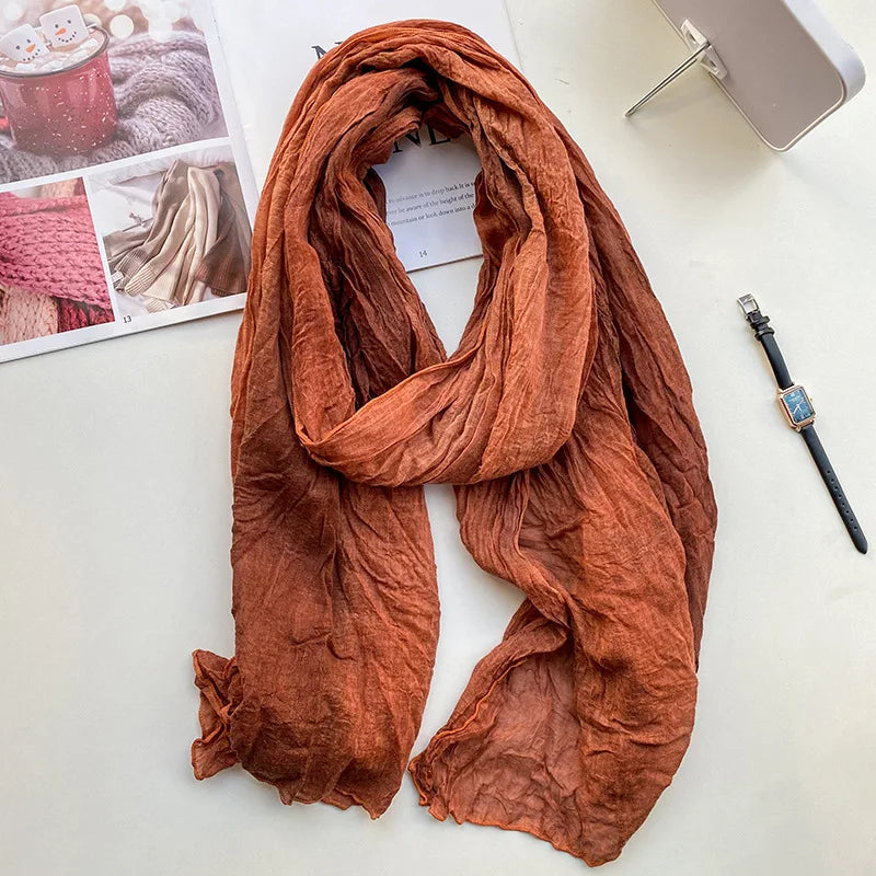 Women's Urban Cotton and Linen Tie-dye Long Folds Scarf