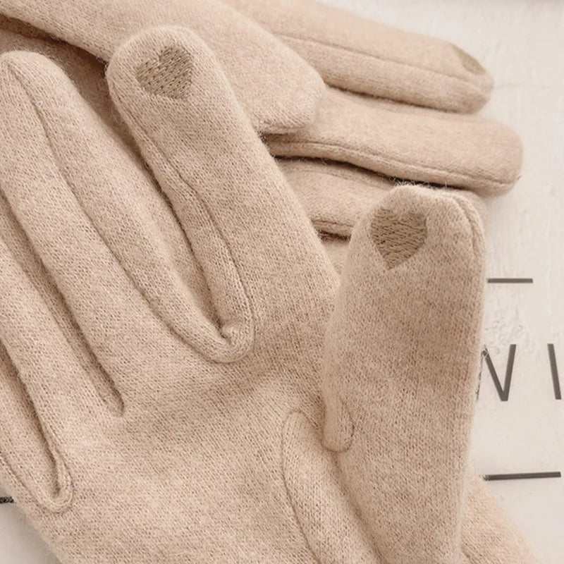 Women Winter Cashmere Wool Knit Plush Thick Warm Glove Outdoor - Craftklart.store