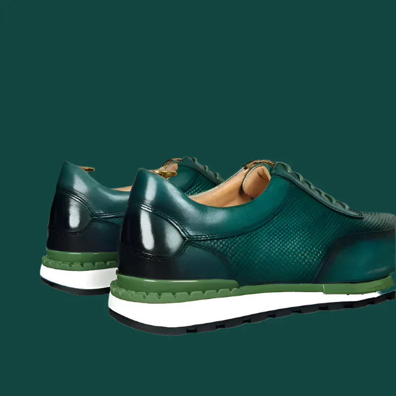 Men's Green Real Leather Lace Up Casual Dress Shoes - Premium Sneakers from Craftklart Dropship - Just $75.46! Shop now at Craftklart.store