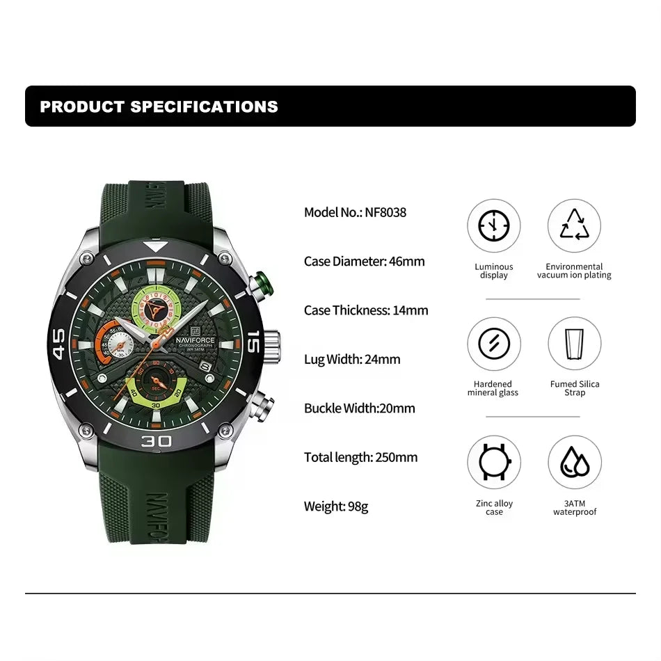 Waterproof Quartz Wristwatch Chronograph Military