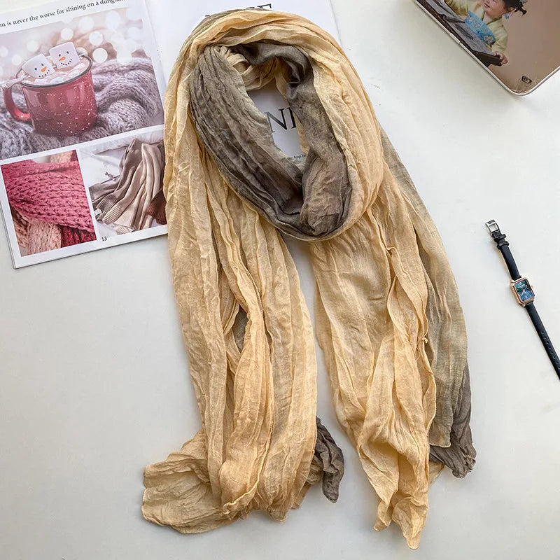 Women's Urban Cotton and Linen Tie-dye Long Folds Scarf